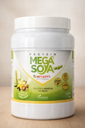 Proteína vegetal de soja 1kg sabor nata-fresa con vitaminas y enzimas digestivas